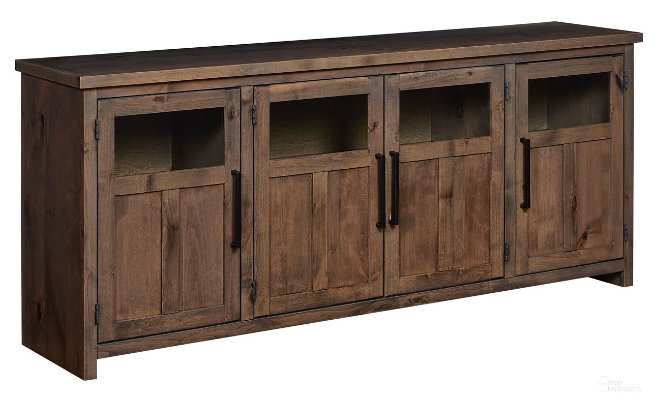 The appearance of Finnegan 78 Inch Console with 4 Doors In Sandy Brown designed by Aspenhome in the country / farmhouse interior design. This sand brown piece of furniture  was selected by 1StopBedrooms from Finnegan Collection to add a touch of cosiness and style into your home. Sku: DTT1250-SBR. Material: Wood.