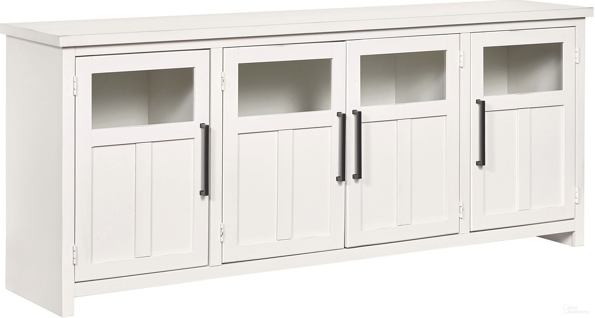 The appearance of Finnegan 78 Inch Console with 4 Doors In White designed by Aspenhome in the country / farmhouse interior design. This white piece of furniture  was selected by 1StopBedrooms from Finnegan Collection to add a touch of cosiness and style into your home. Sku: MTT1250-WHI. Material: Wood.