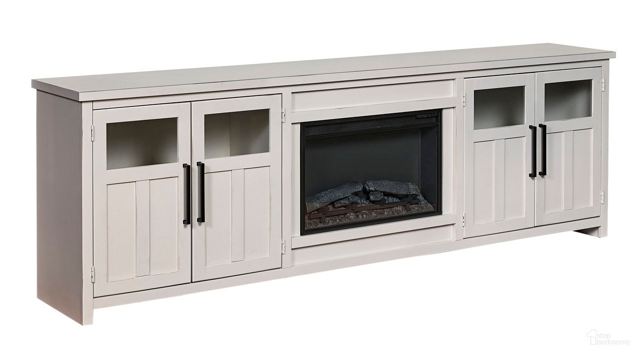 The appearance of Finnegan 98 Inch Fireplace with 4 Doors In White designed by Aspenhome in the country / farmhouse interior design. This white piece of furniture  was selected by 1StopBedrooms from Finnegan Collection to add a touch of cosiness and style into your home. Sku: MTT1970-WHI. Material: Wood.