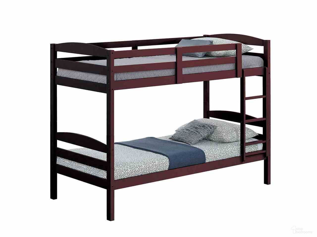 The appearance of Finsbury Twin Over Twin Bunk In Espresso designed by Furniture of America in the transitional interior design. This espresso piece of furniture was selected by 1StopBedrooms from Finsbury Collection to add a touch of cosiness and style into your home. Sku: FM-BK110ES-T. Bed Type: Bunk Bed. Bed Size: Twin Over Twin. Material: Solid Hardwood.
