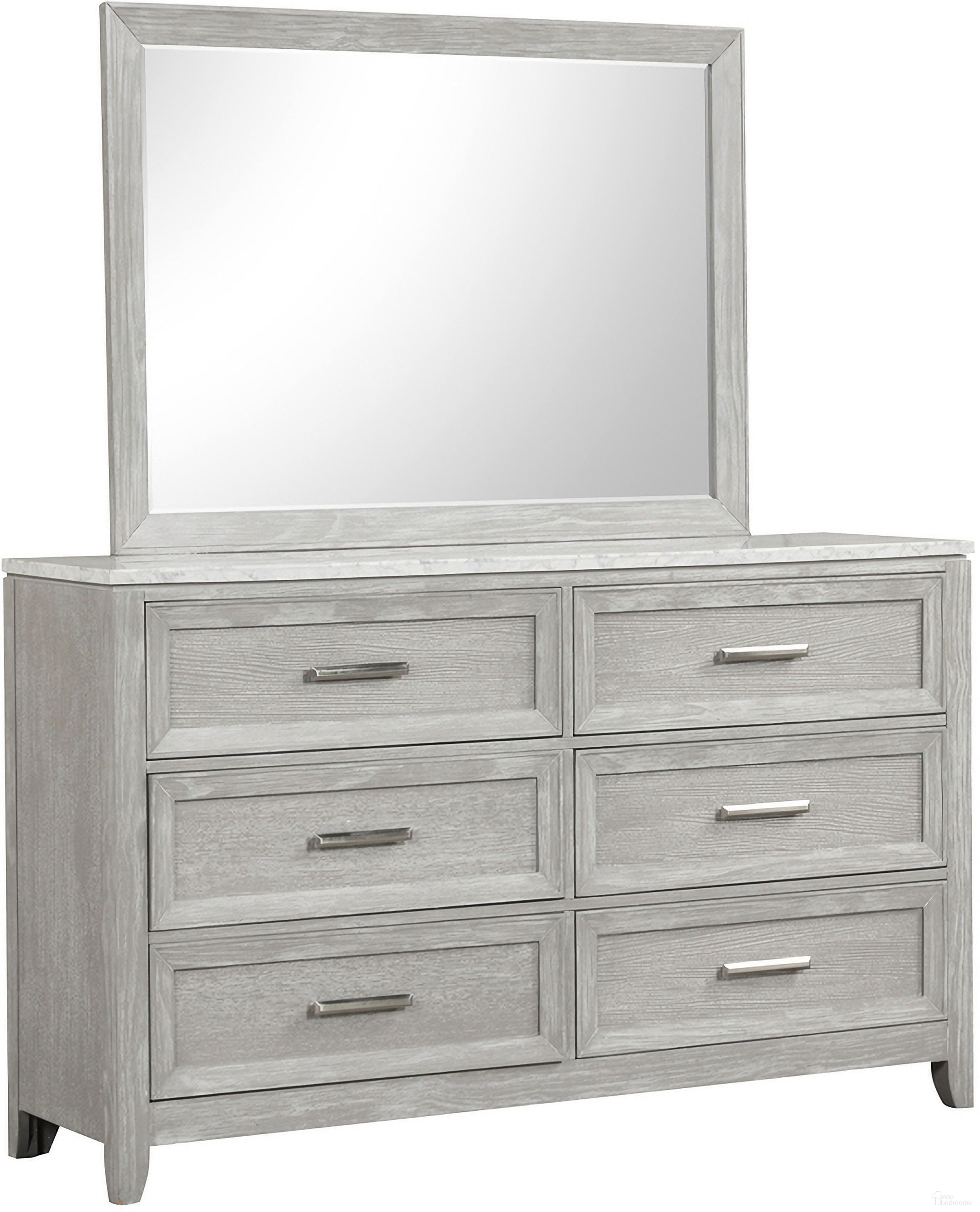 The appearance of Fiona Landscape Mirror In Mist Gray designed by New Classic in the transitional interior design. This gray mist piece of furniture was selected by 1StopBedrooms from Fiona Collection to add a touch of cosiness and style into your home. Sku: B2442-060. Material: Wood.