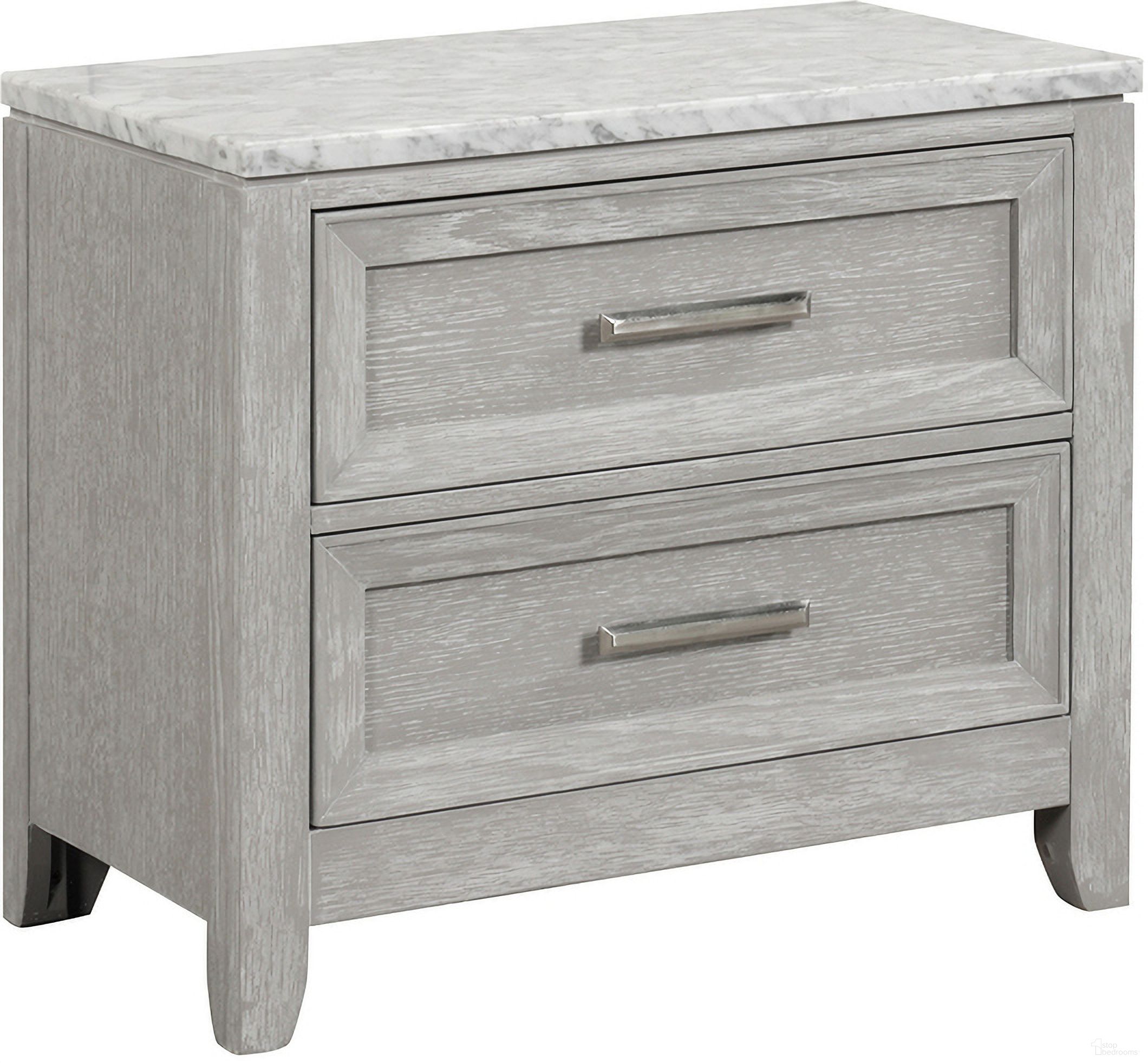 The appearance of Fiona Nightstand In Mist Gray designed by New Classic in the transitional interior design. This gray mist piece of furniture was selected by 1StopBedrooms from Fiona Collection to add a touch of cosiness and style into your home. Sku: B2442-040. Material: Wood.