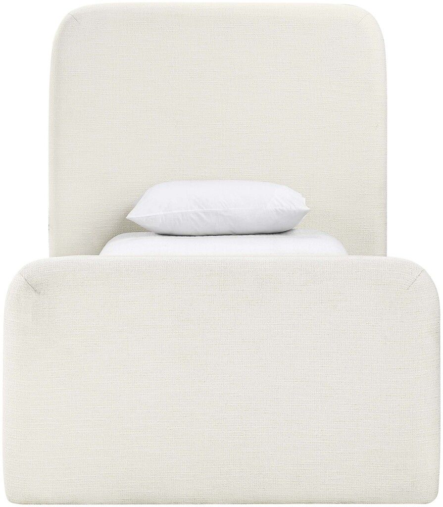 Fira Linen Textured Fabric Upholstered Twin Bed In Cream