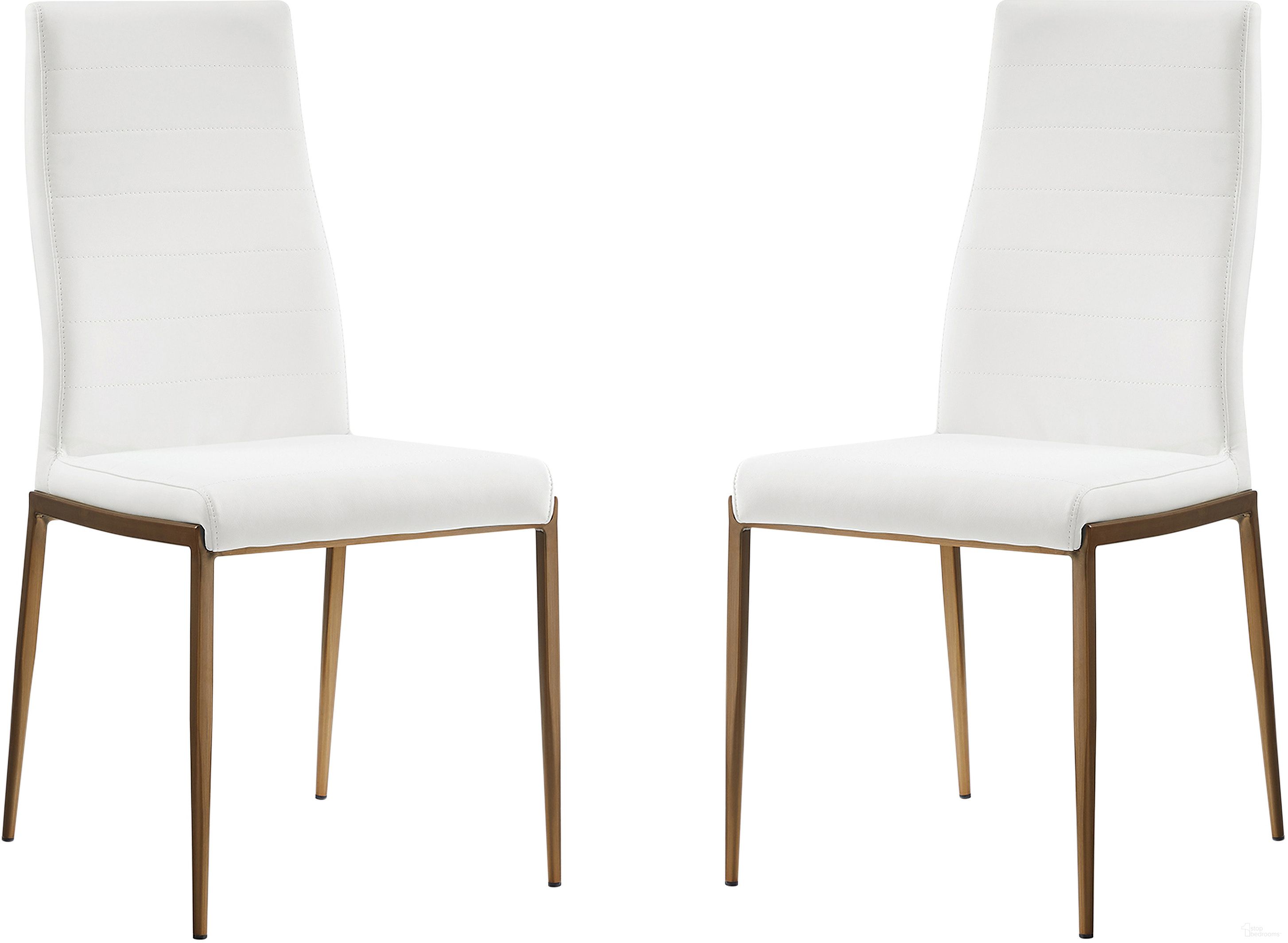 The appearance of Firenze PU Leather Dining Chair Set of 2 In White and Bronze designed by Casabianca Home in the modern / contemporary interior design. This white/bronze piece of furniture was selected by 1StopBedrooms from Firenze Collection to add a touch of cosiness and style into your home. Sku: CB-511WH-BZ-SET2. Material: PU. Chair Type: Side Chair.