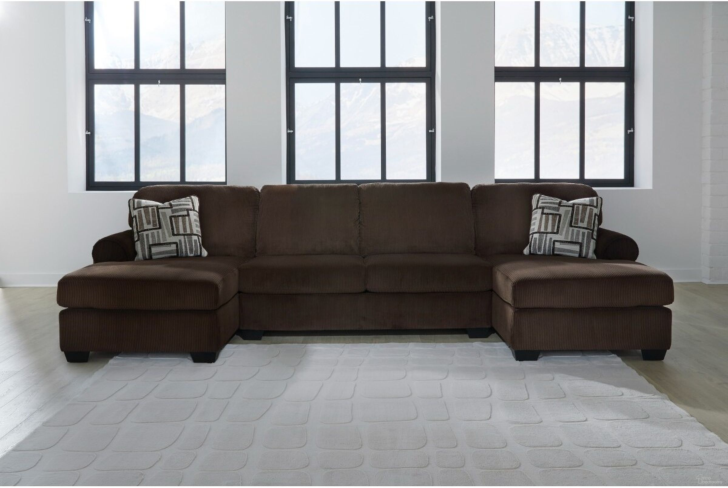 The appearance of Firescrest 3-Piece Sectional With Double Chaise In Chocolate designed by Signature Design by Ashley in the modern / contemporary interior design. This chocolate piece of furniture was selected by 1StopBedrooms from Firescrest Collection to add a touch of cosiness and style into your home. Sku: NC3560316;NC3560334;NC3560317. Material: Polyester. Layout: U-Shape.