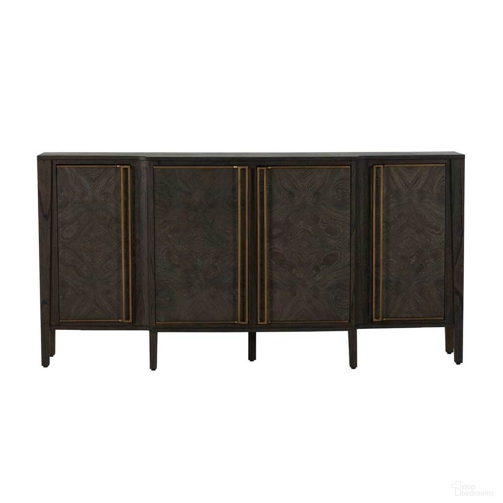 The appearance of Fitzgerald Sideboard In Dark Grey and Stained Brass designed by Gabby in the transitional interior design. This dark grey/stained brass piece of furniture was selected by 1StopBedrooms from Fitzgerald Collection to add a touch of cosiness and style into your home. Sku: SCH-166275. Material: Mindi Veneer.