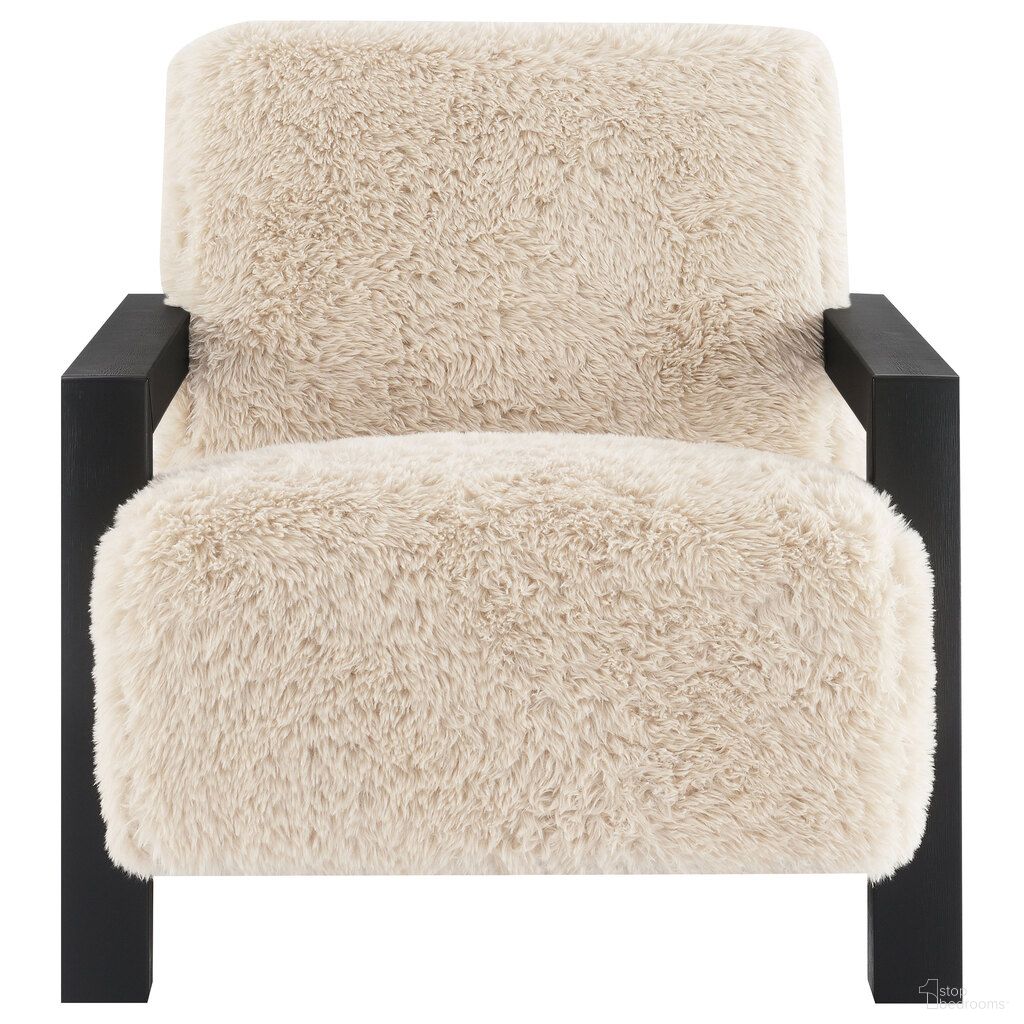 The appearance of Fitzroy Faux Fur Upholstered Chair Solid Wood Arms In Latte designed by Coaster in the modern / contemporary interior design. This latte piece of furniture was selected by 1StopBedrooms from Fitzroy Collection to add a touch of cosiness and style into your home. Sku: 907533. Material: Polyester.