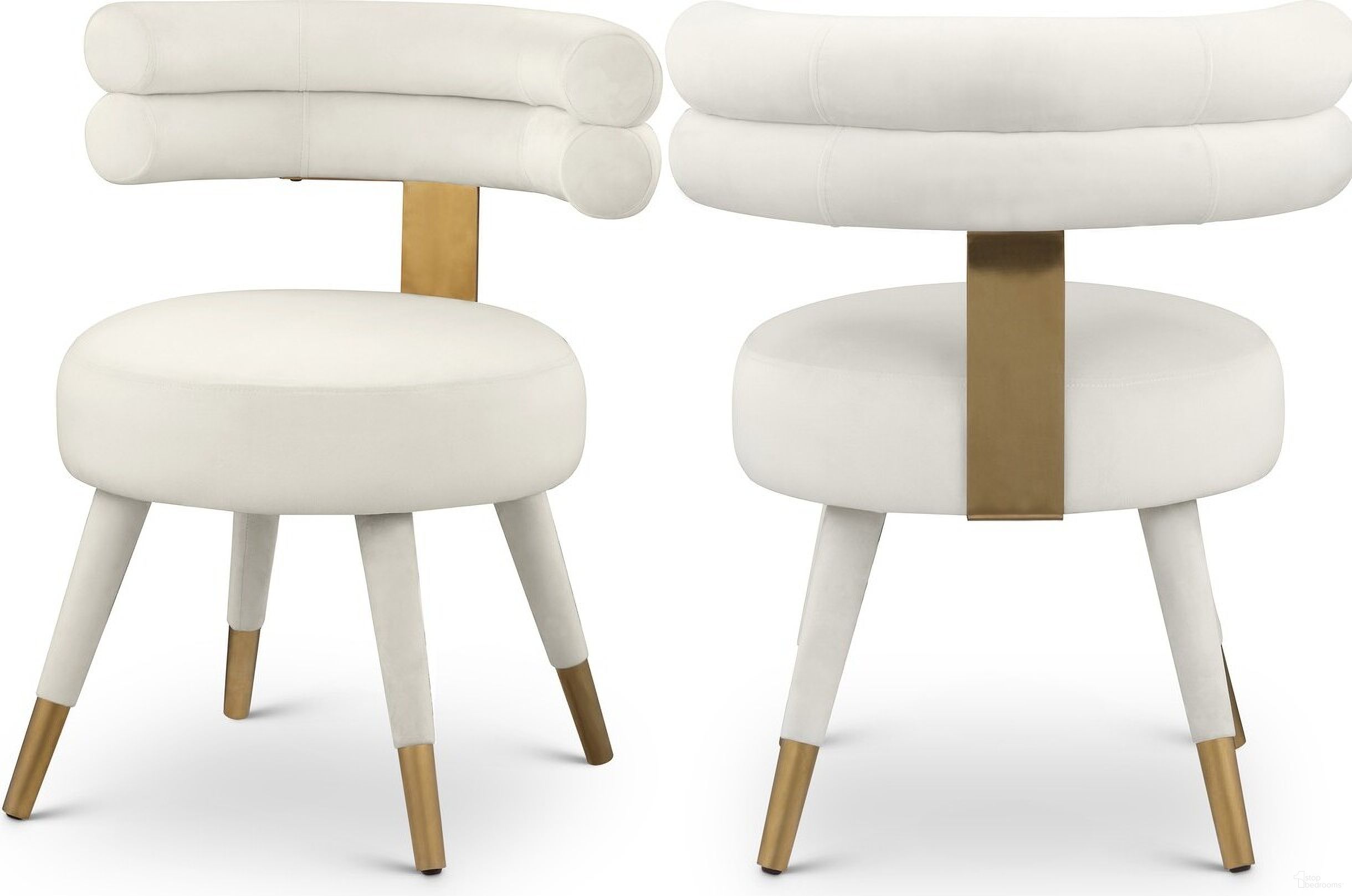 The appearance of Fitzroy Velvet Dining Chair Set of 2 In Cream designed by Meridian in the modern / contemporary interior design. This cream velvet piece of furniture was selected by 1StopBedrooms from Fitzroy Collection to add a touch of cosiness and style into your home. Sku: 747Cream-C. Material: Velvet. Chair Type: Side Chair.