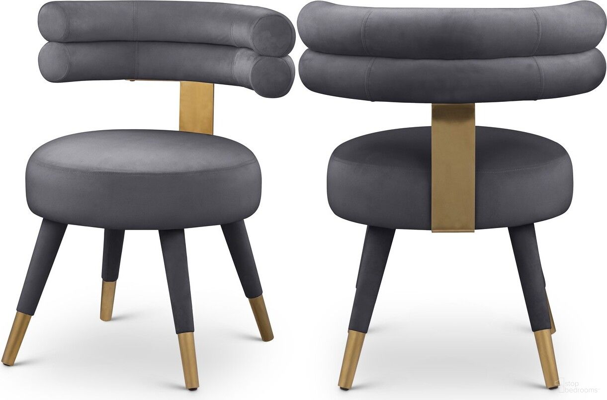 The appearance of Fitzroy Velvet Dining Chair Set of 2 In Grey designed by Meridian in the modern / contemporary interior design. This grey piece of furniture was selected by 1StopBedrooms from Fitzroy Collection to add a touch of cosiness and style into your home. Sku: 747Grey-C. Material: Velvet. Chair Type: Side Chair.