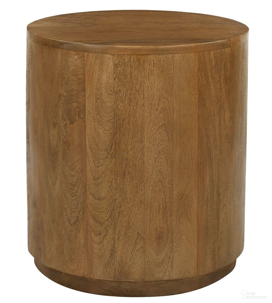 The appearance of Flagstaff Round Side Table In Spice Tan designed by Moti in the modern / contemporary interior design. This spice tan piece of furniture  was selected by 1StopBedrooms from Flagstaff Collection to add a touch of cosiness and style into your home. Sku: 77004021. Material: Solid Wood.