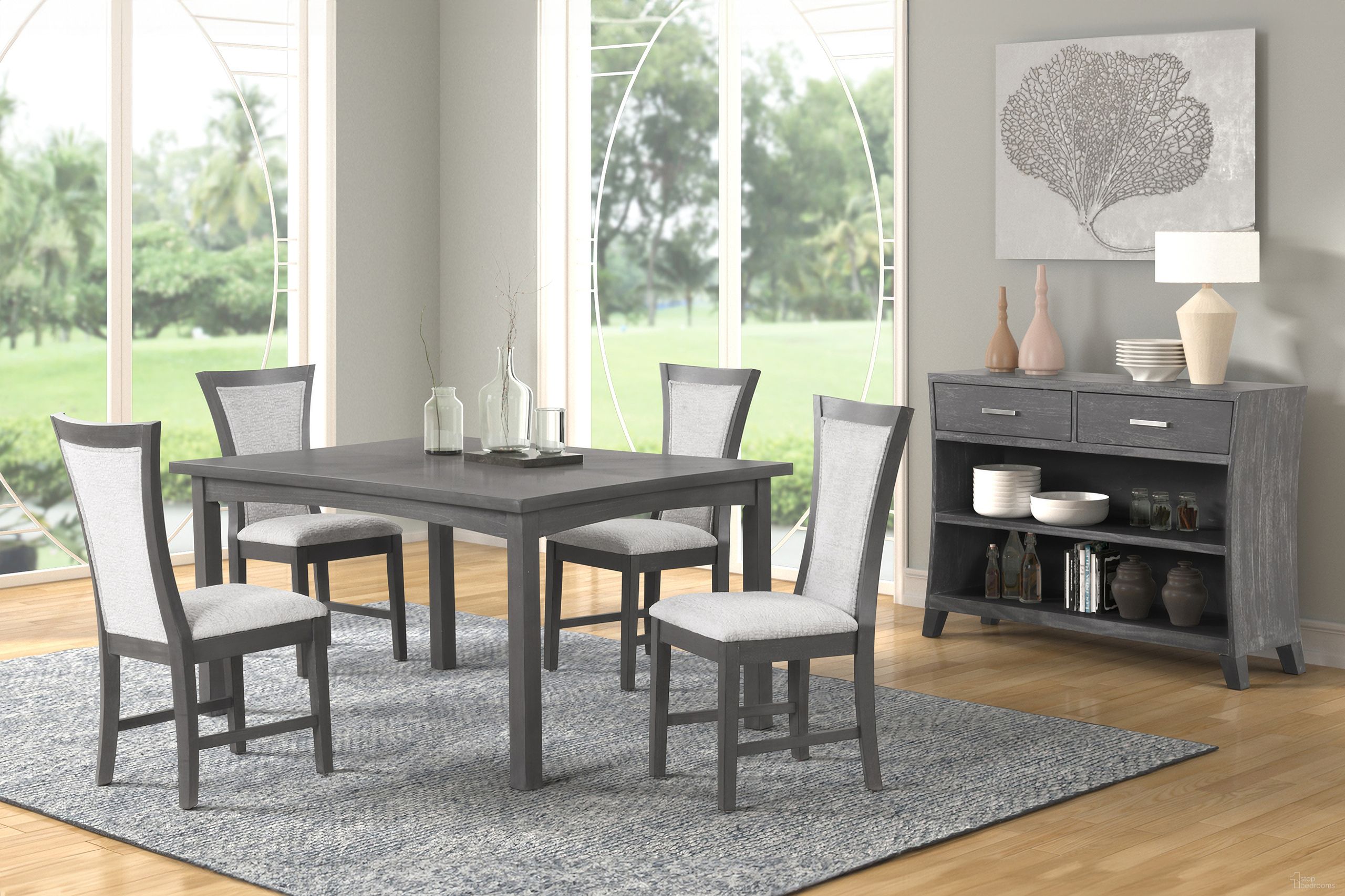 The appearance of Flair 60 Inch Dining Table and 4 Chairs In Gray designed by New Classic in the transitional interior design. This gray piece of furniture  was selected by 1StopBedrooms from Flair Collection to add a touch of cosiness and style into your home. Sku: D5524-50S. Material: Wood.