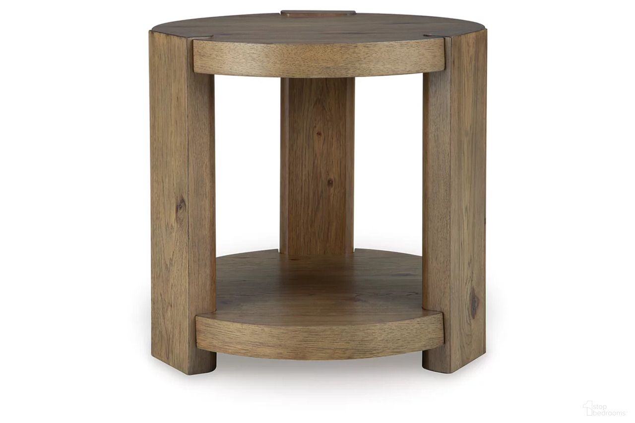 The appearance of Flangren End Table In Light Brown designed by Signature Design by Ashley in the transitional interior design. This light brown piece of furniture  was selected by 1StopBedrooms from Flangren Collection to add a touch of cosiness and style into your home. Sku: T553-6. Material: Wood.