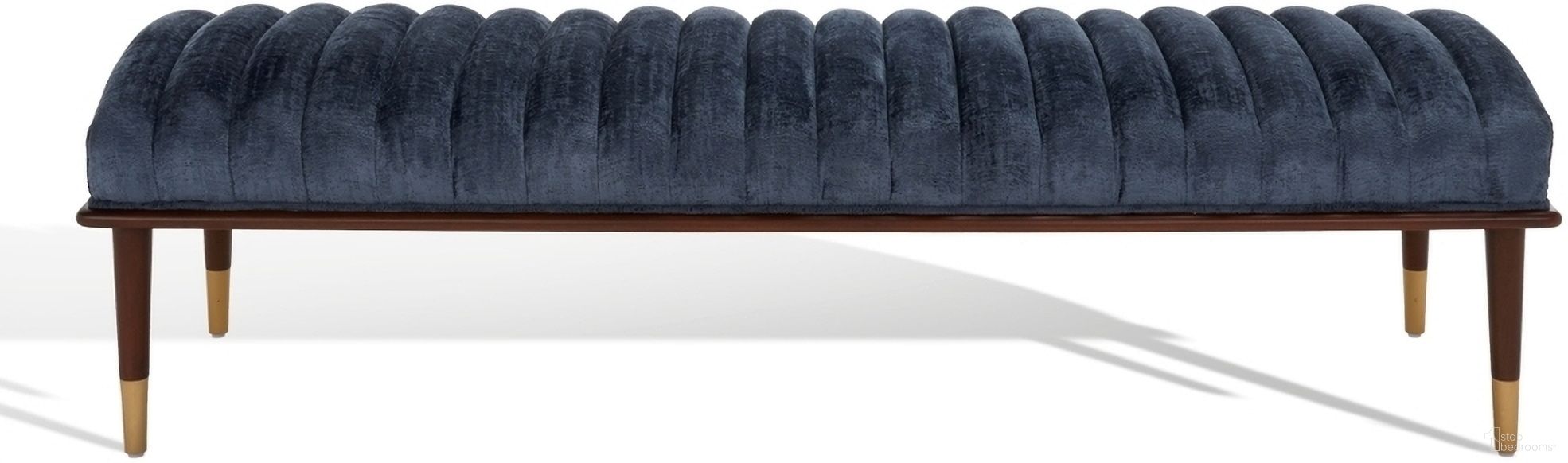 Flannery Mid-Century Bench In Dark Blue and Dark Brown