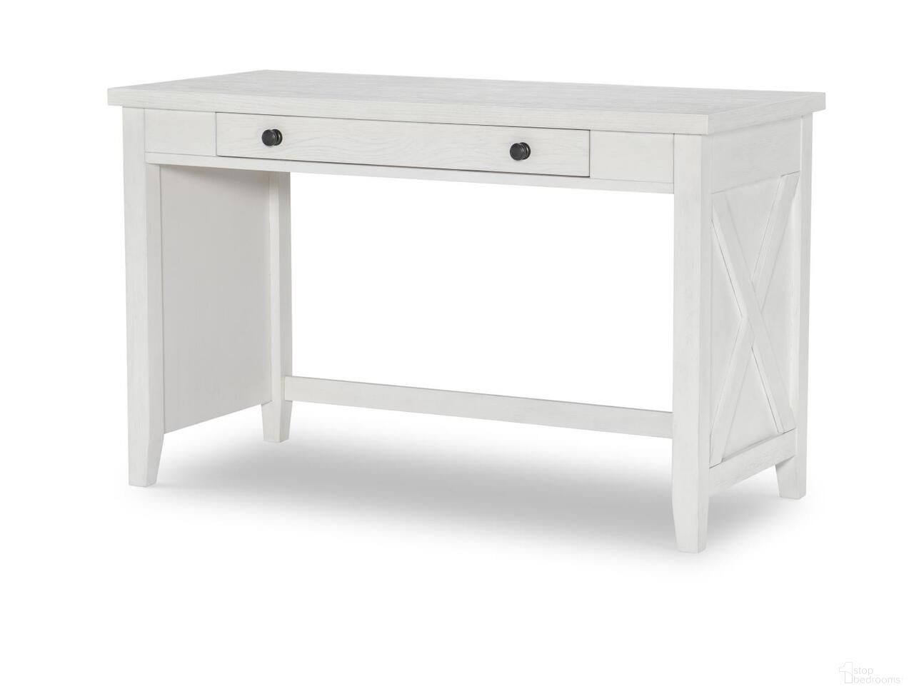 The appearance of Flatiron 1 Drawer Vanity Desk In Aged White designed by Legacy Classic in the country / farmhouse interior design. This aged white piece of furniture  was selected by 1StopBedrooms from Flatiron Collection to add a touch of cosiness and style into your home. Sku: 1861-6100V. Material: Hardwood.