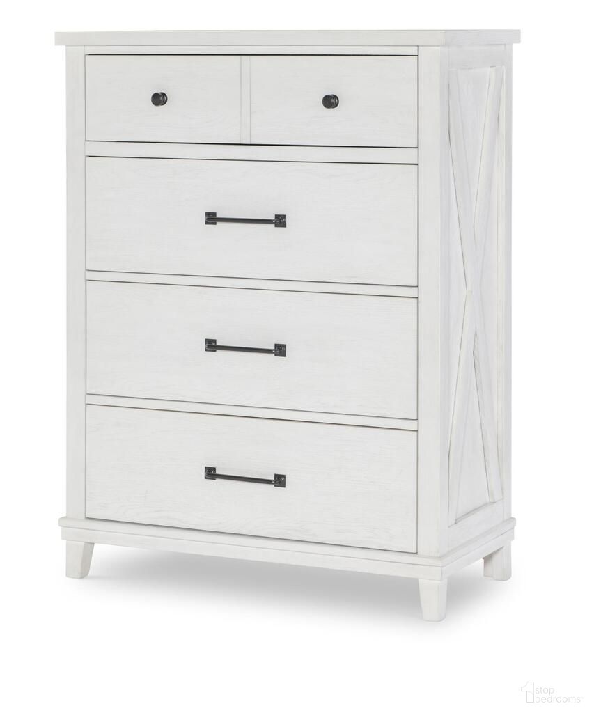 The appearance of Flatiron 4 Drawer Chest In Aged White designed by Legacy Classic in the country / farmhouse interior design. This aged white piece of furniture was selected by 1StopBedrooms from Flatiron Collection to add a touch of cosiness and style into your home. Sku: 1861-2200VC. Material: Hardwood.