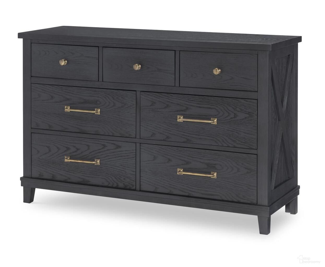 The appearance of Flatiron 7 Drawer Dresser In Midnight designed by Legacy Classic in the country / farmhouse interior design. This midnight piece of furniture was selected by 1StopBedrooms from Flatiron Collection to add a touch of cosiness and style into your home. Sku: 1860-1100VC. Material: Hardwood.