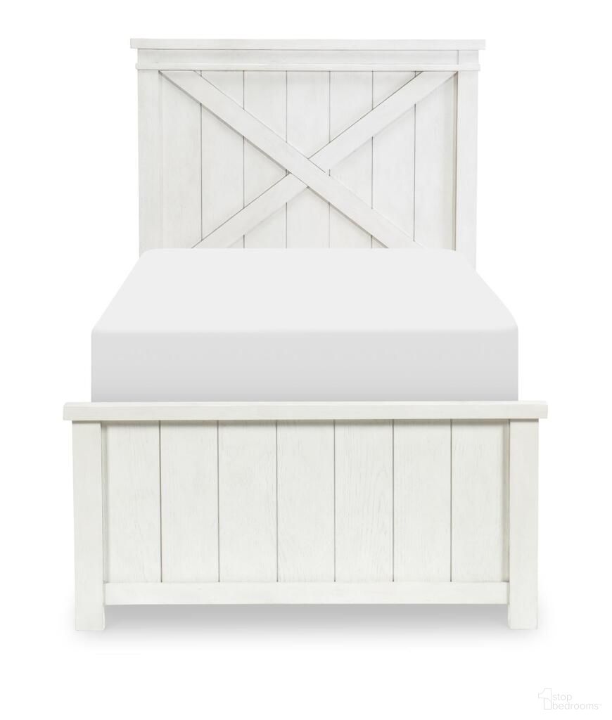 The appearance of Flatiron Complete Twin Panel Bed In Aged White designed by Legacy Classic in the country / farmhouse interior design. This aged white piece of furniture was selected by 1StopBedrooms from Flatiron Collection to add a touch of cosiness and style into your home. Sku: 1861-4103V;1861-4113V;1861-4900V. Bed Type: Panel Bed. Bed Size: Twin. Material: Hardwood.