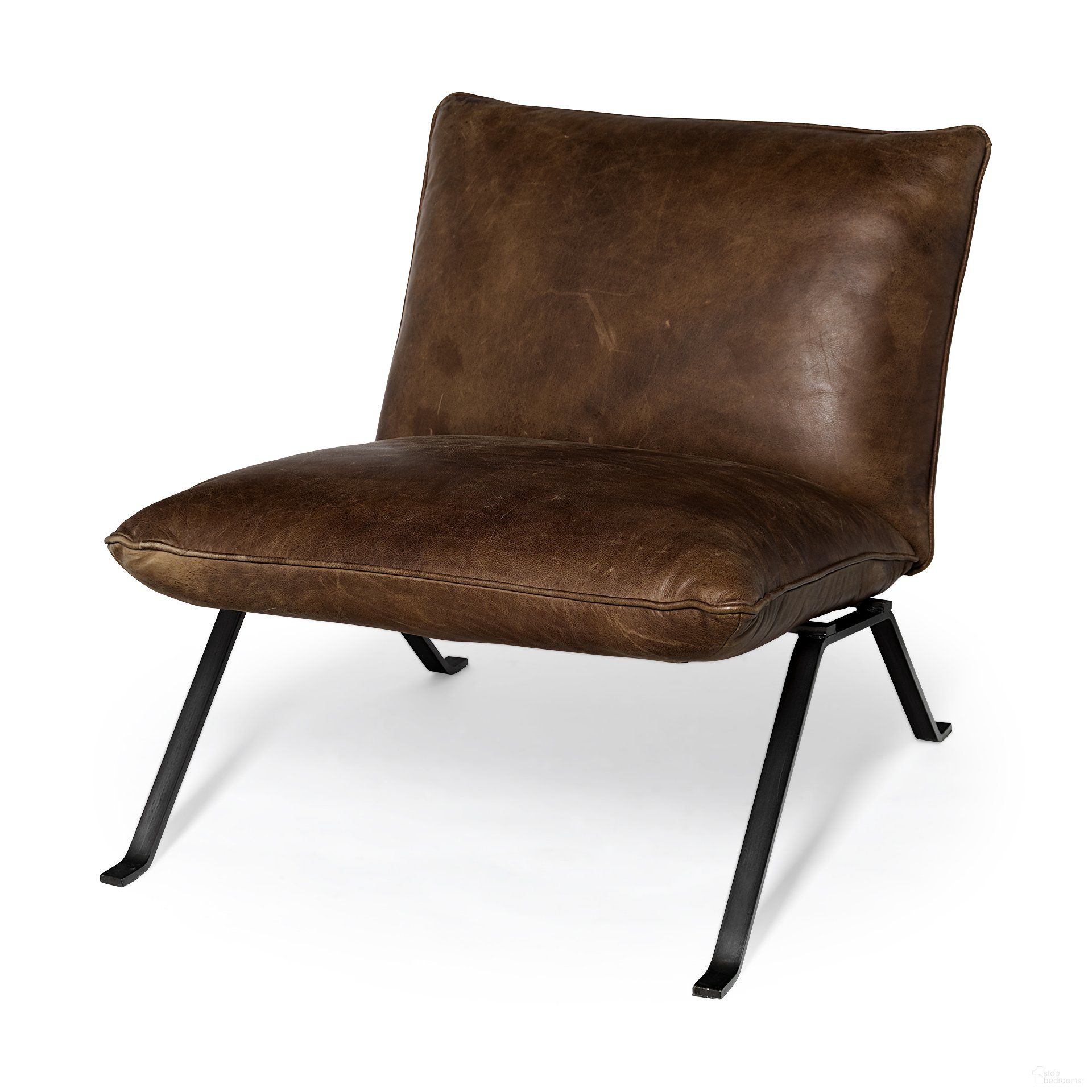 The appearance of Flavelle I Accent Chair In Brown Leather Cushion Seat and Solid Iron Base designed by Mercana in the modern / contemporary interior design. This brown piece of furniture  was selected by 1StopBedrooms from Flavelle Collection to add a touch of cosiness and style into your home. Sku: 68575. Material: Iron.