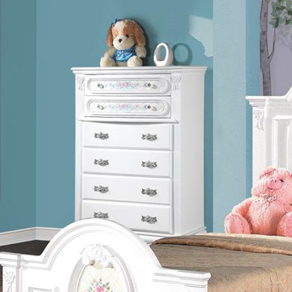 The appearance of Flora Chest In White designed by ACME in the modern / contemporary interior design. This white piece of furniture was selected by 1StopBedrooms from Flora Collection to add a touch of cosiness and style into your home. Sku: BD01642. Material: Wood.