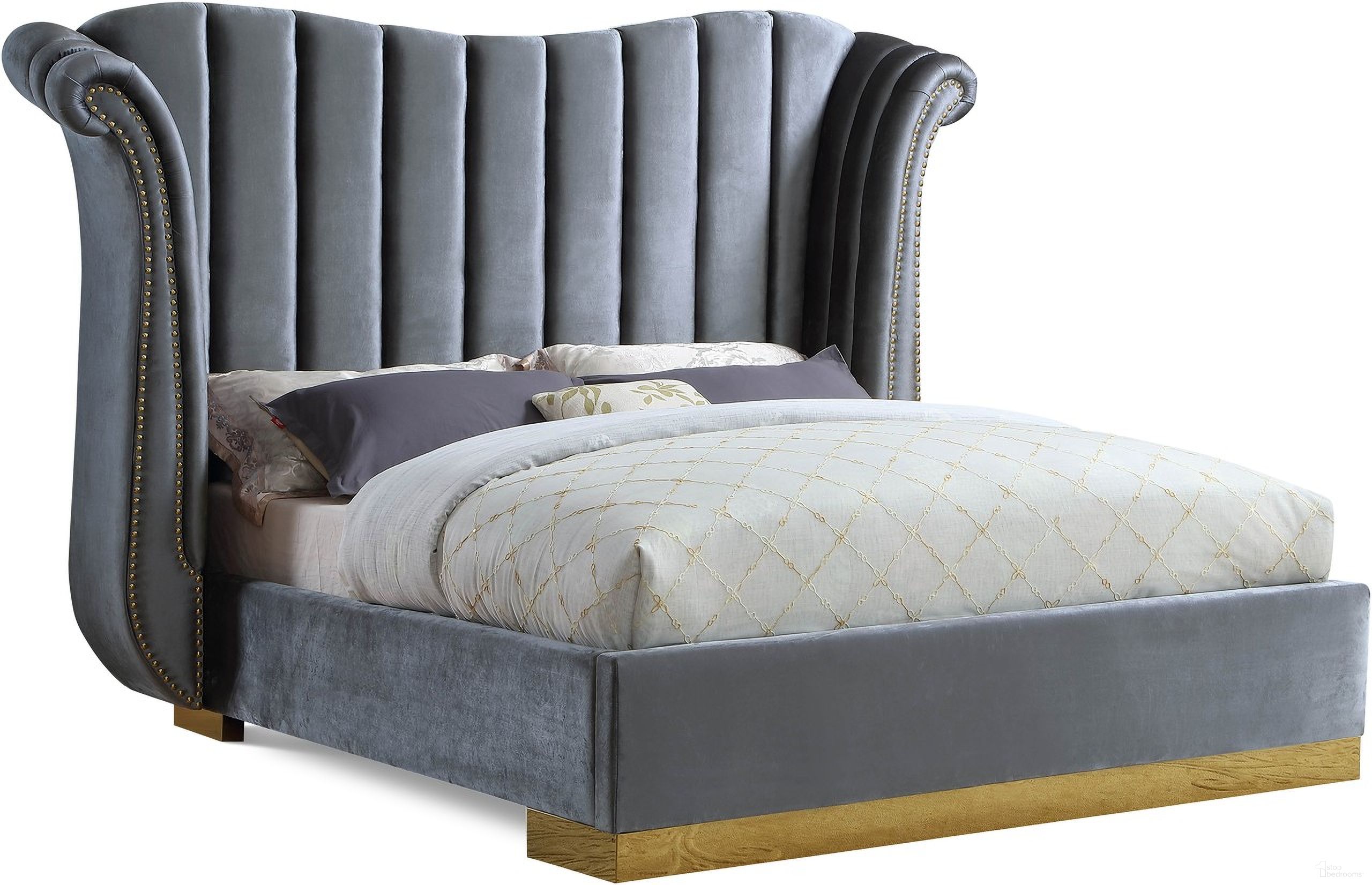 The appearance of Flora Velvet King Bed In Grey designed by Meridian in the modern / contemporary interior design. This grey piece of furniture was selected by 1StopBedrooms from Flora Collection to add a touch of cosiness and style into your home. Sku: FloraGrey-K Box 1/3 (HB/Leg);FloraGrey-K Box 2/3 (Wings);FloraGrey-K Box 3/3 (FB/Rails/Crossbars/Hardware/Leg). Bed Size: King. Material: Velvet. Bed Type: Upholstered Bed.