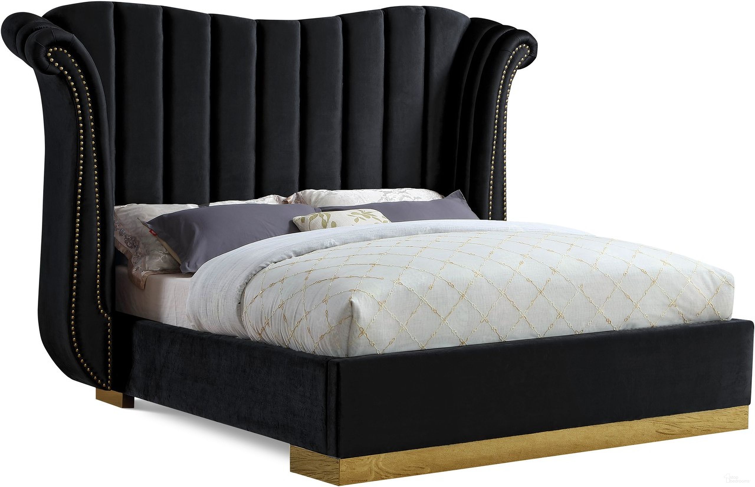 Flora Velvet Queen Bed In Black
