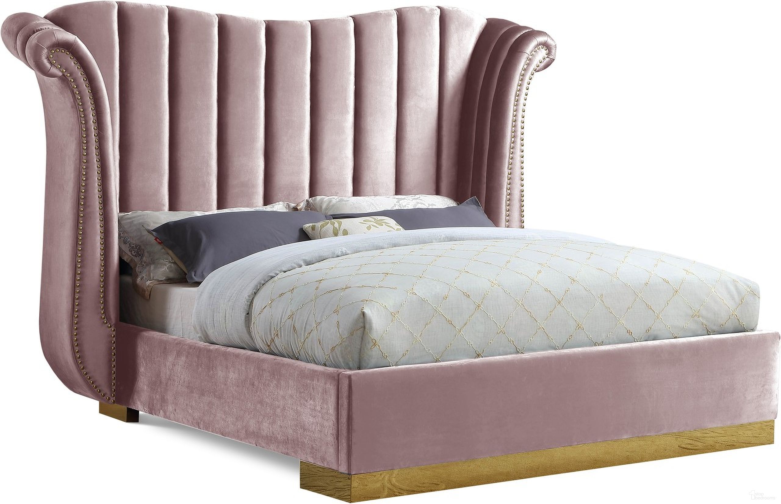 The appearance of Flora Velvet Queen Bed In Pink designed by Meridian in the modern / contemporary interior design. This pink piece of furniture was selected by 1StopBedrooms from Flora Collection to add a touch of cosiness and style into your home. Sku: FloraPink-Q Box 1/3 (HB/Leg);FloraPink-Q Box 2/3 (Wings);FloraPink-Q Box 3/3 (FB/Rails/Crossbars/Hardware/Leg). Bed Size: Queen. Material: Velvet. Bed Type: Upholstered Bed.