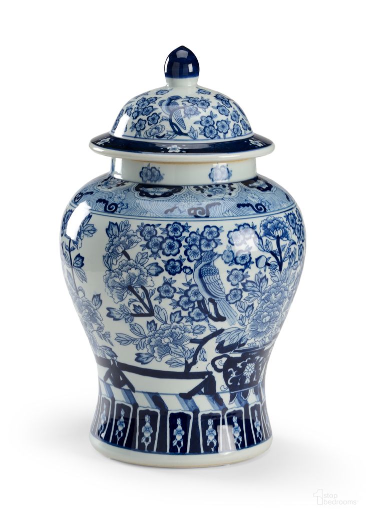 Floral Covered Urn In Blue and Cream