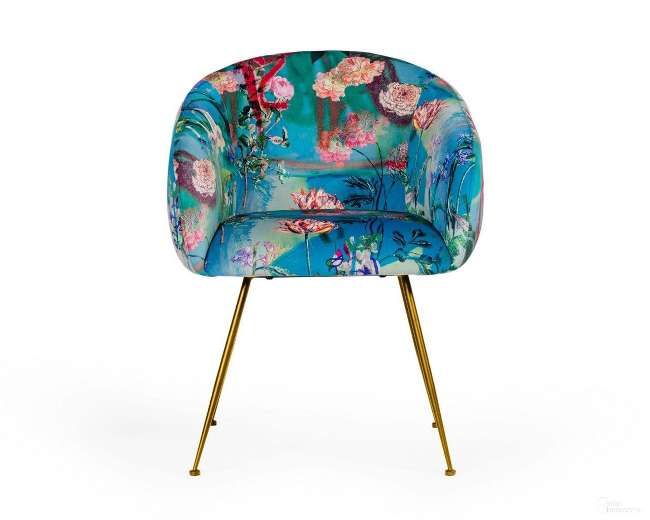 Floral Velvet Dining Arm Chair In Blue Green and Gold