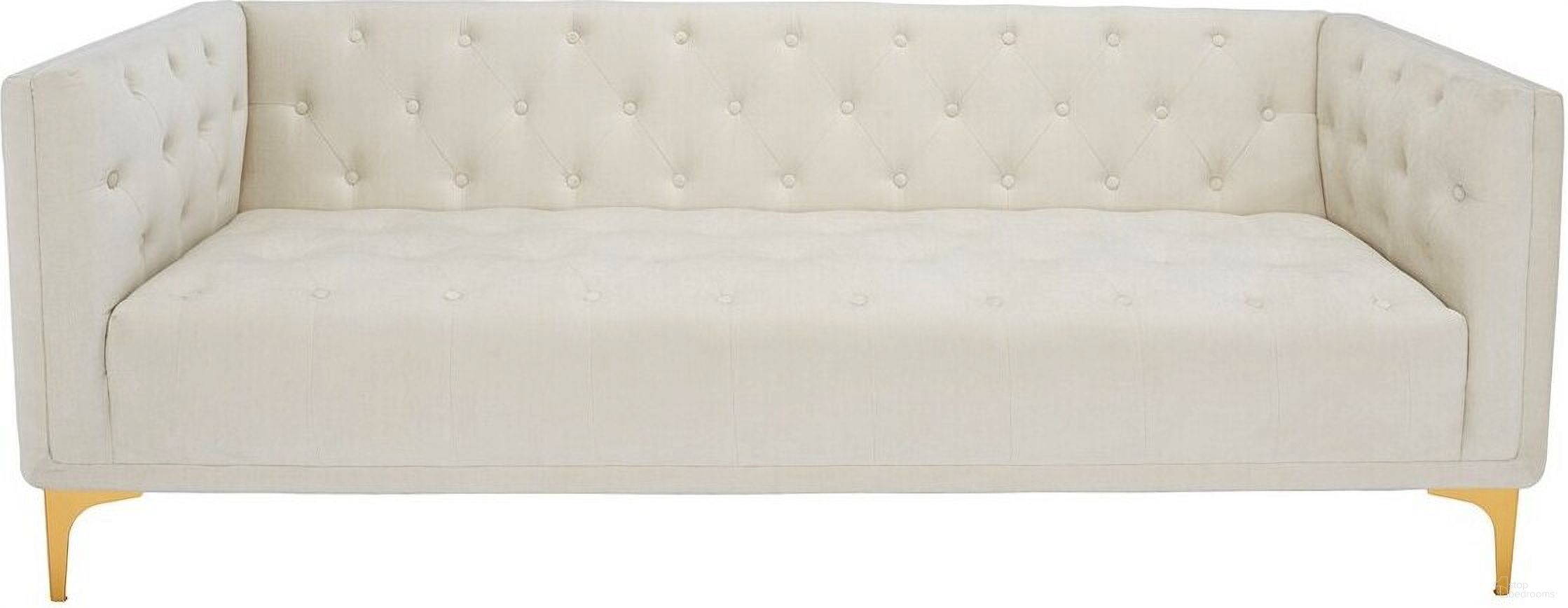 The appearance of Florentino Tufted Sofa In Cream and Gold designed by Safavieh Couture in the modern / contemporary interior design. This cream/gold piece of furniture was selected by 1StopBedrooms from Florentino Collection to add a touch of cosiness and style into your home. Sku: SFV4506E. Material: Wood.