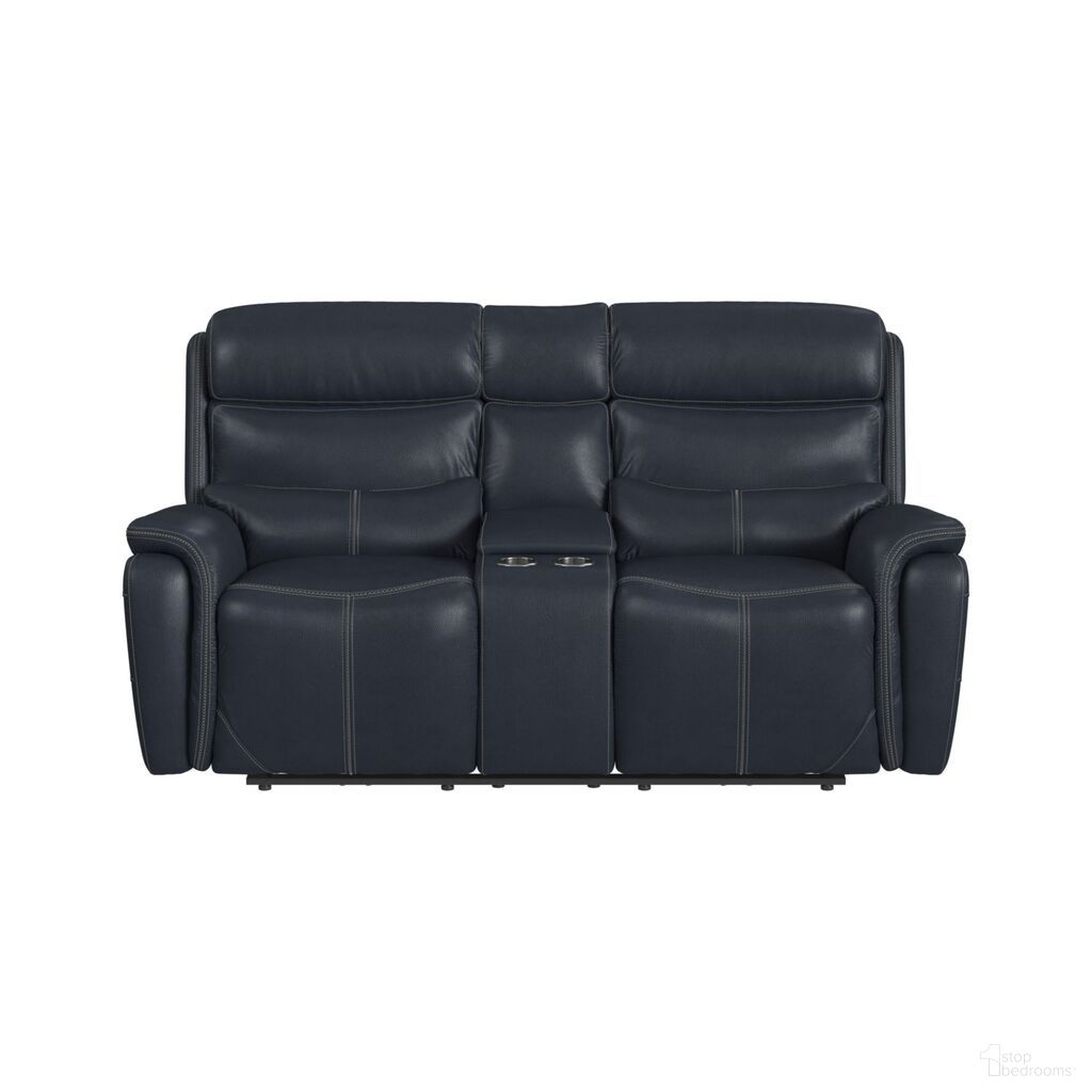 The appearance of Florin Power Motion Loveseat with Power Headrest and Console In Navy designed by Picket House in the transitional interior design. This navy piece of furniture was selected by 1StopBedrooms from Florin Collection to add a touch of cosiness and style into your home. Sku: U-9070-8202-285PP. Material: PU.