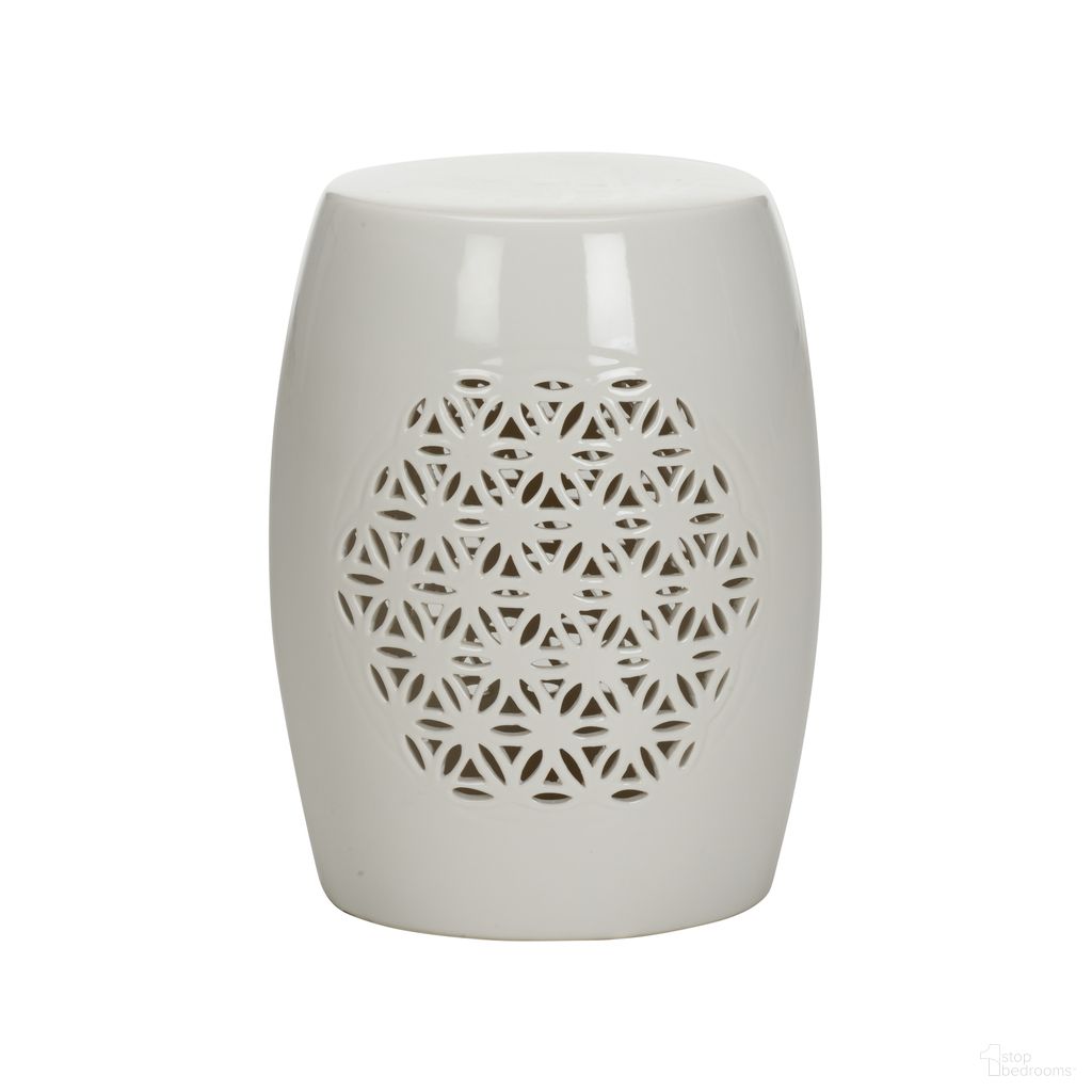 The appearance of Flower of Life Garden Seat In White and Cream designed by Chelsea House in the modern / contemporary interior design. This white/cream piece of furniture was selected by 1StopBedrooms from Lisa Kahn Collection to add a touch of cosiness and style into your home. Sku: 385974. Material: Ceramic.