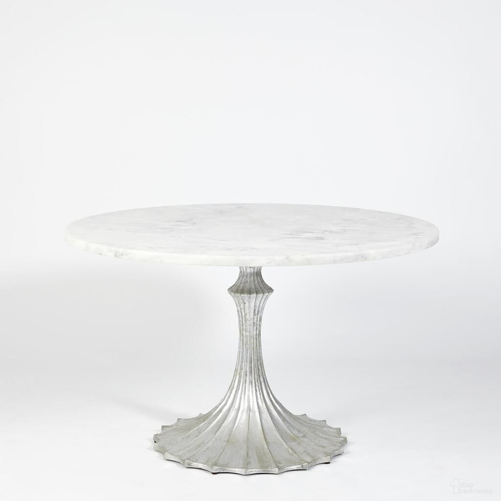 Flute 48 Inch Marble Top Table with 26 Inch Base In White and Silver