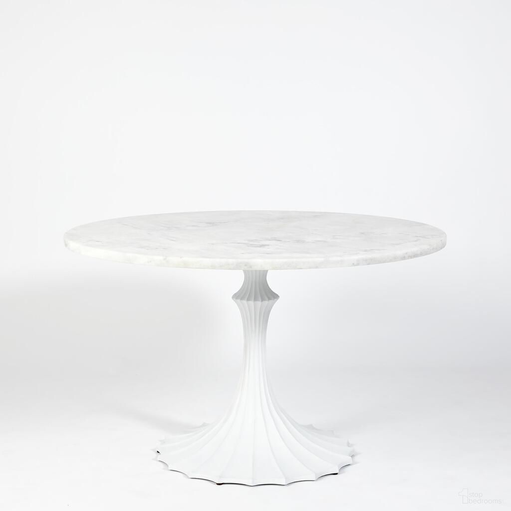 Flute 48 Inch Marble Top Table with 26 Inch Base In White