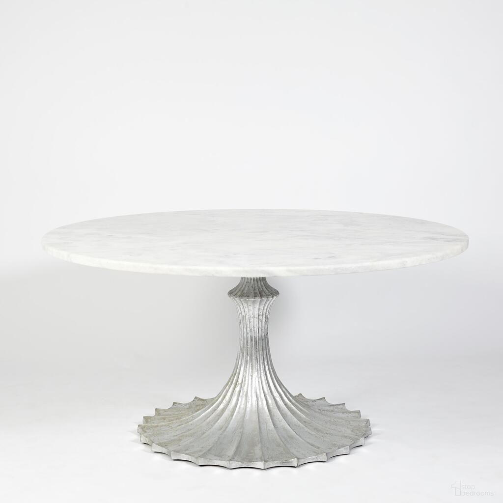 The appearance of Flute 60 Inch Marble Top Table with 34 Inch Base In White and Silver designed by Global Views in the modern / contemporary interior design. This white/silver piece of furniture  was selected by 1StopBedrooms from Flute Collection to add a touch of cosiness and style into your home. Sku: WDSEH9235-GV. Table Base Style: Pedestal. Table Top Shape: Round. Material: Aluminum. Size: 60".