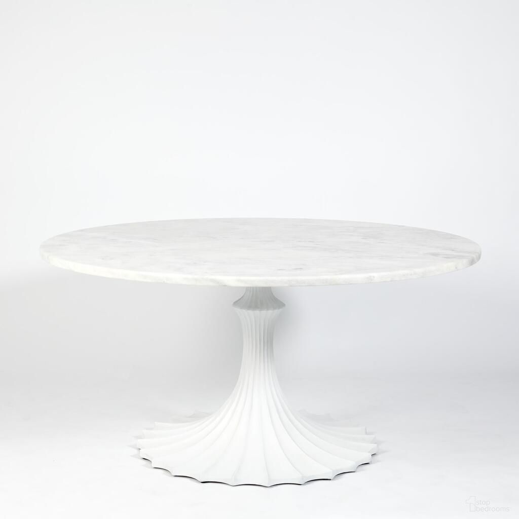 Flute 60 Inch Marble Top Table with 34 Inch Base In White
