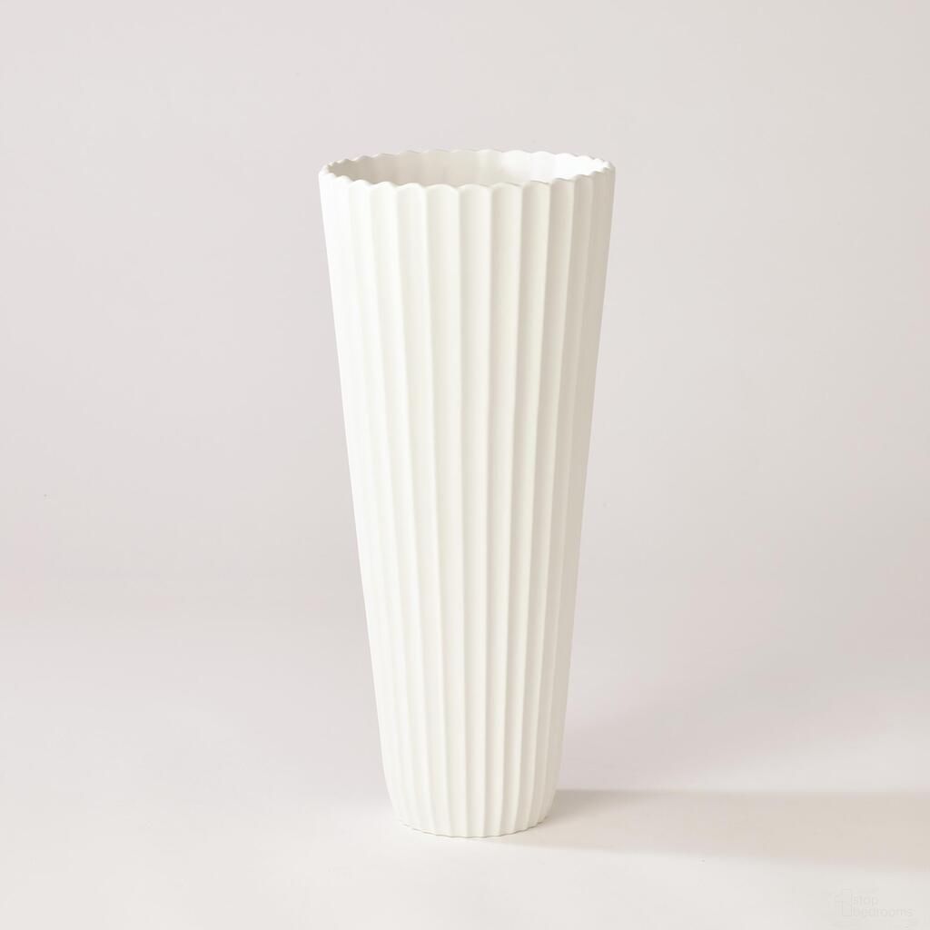 The appearance of Flute Large Vase In White designed by Global Views in the modern / contemporary interior design. This white piece of furniture  was selected by 1StopBedrooms from Flute Collection to add a touch of cosiness and style into your home. Sku: WDSEH1005-GV. Material: Ceramic.