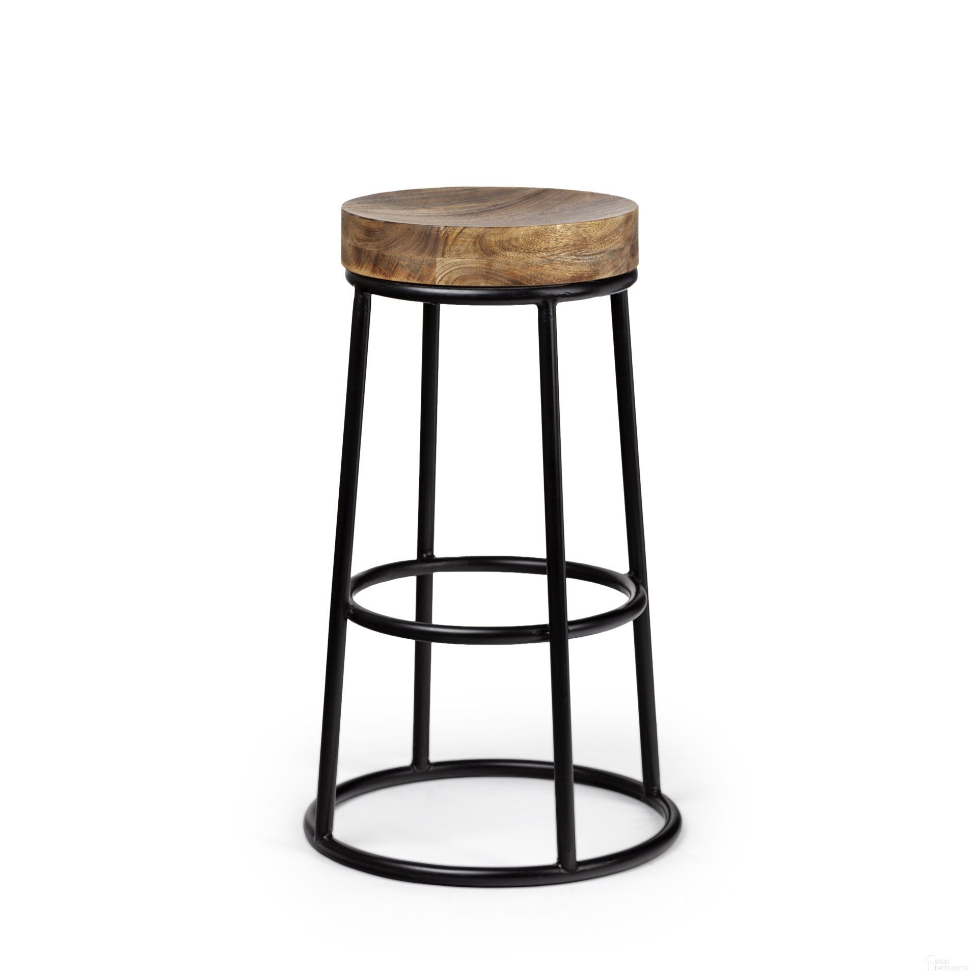 The appearance of Flynn 26.25 Inch Height Stool In Brown Wood Seat with Black Metal Frame designed by Mercana in the rustic / southwestern interior design. This black/brown piece of furniture  was selected by 1StopBedrooms from Flynn Collection to add a touch of cosiness and style into your home. Sku: 50467. Material: Metal.