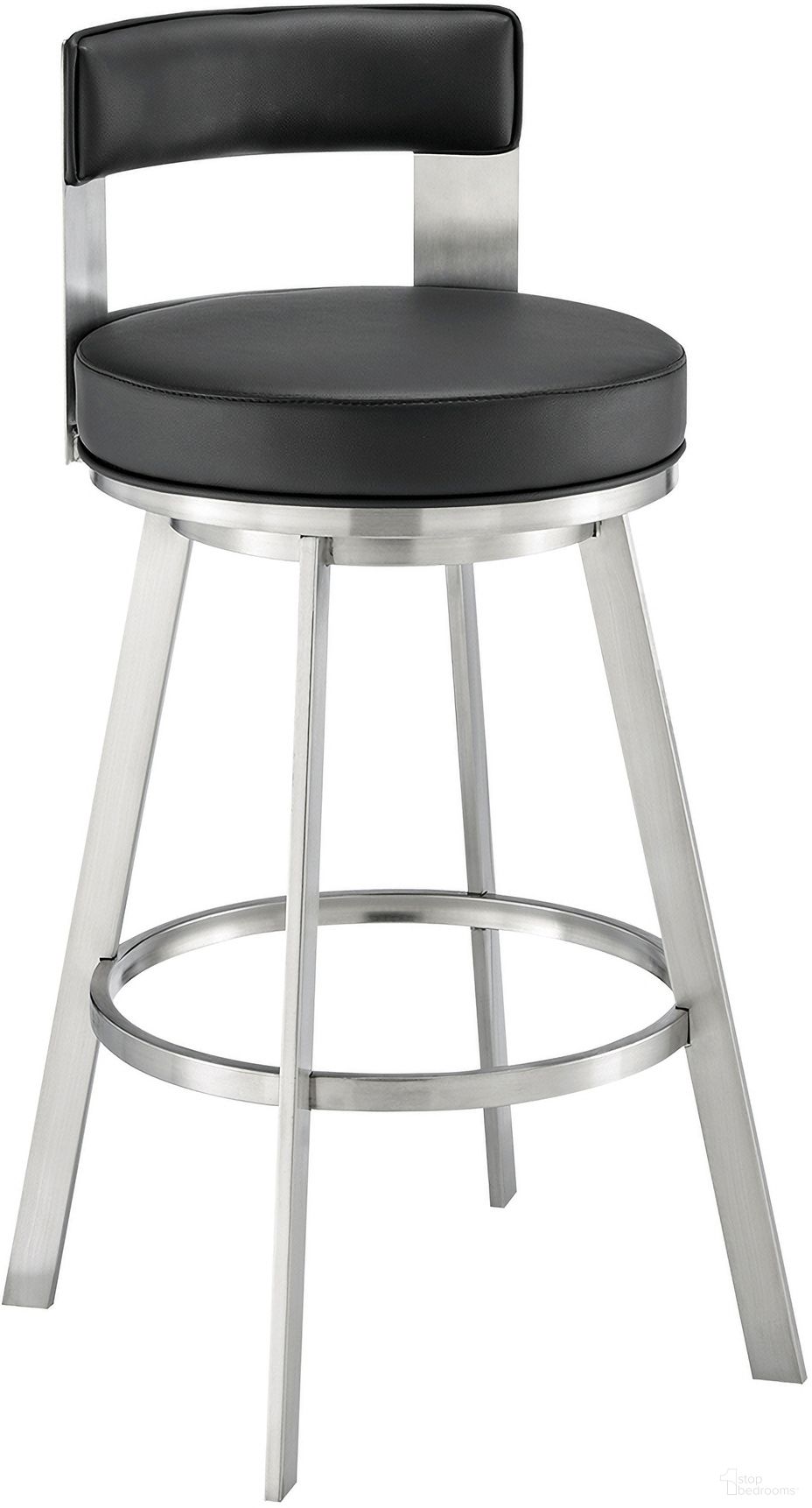 The appearance of Flynn 26 Inch Swivel Counter Stool In Brushed Stainless Steel with Black Faux Leather designed by Armen Living in the modern / contemporary interior design. This black piece of furniture  was selected by 1StopBedrooms from Flynn Collection to add a touch of cosiness and style into your home. Sku: LCFLBABSBLK26. Material: Faux Leather.