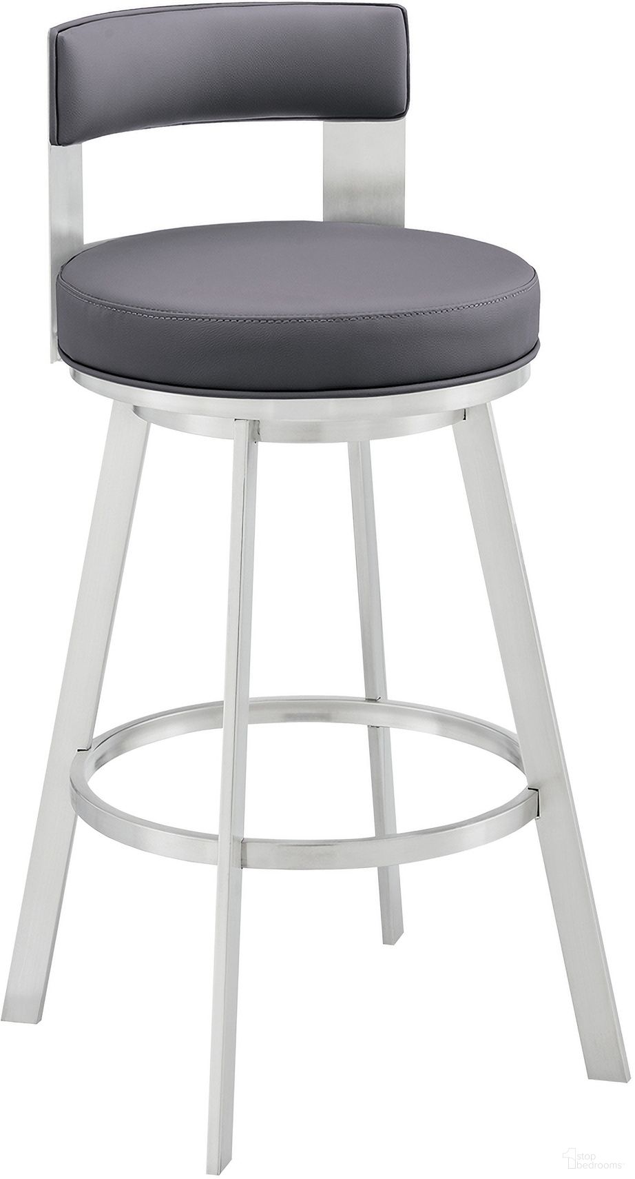 Flynn 26 Inch Swivel Counter Stool In Silver Metal with Gray Faux Leather