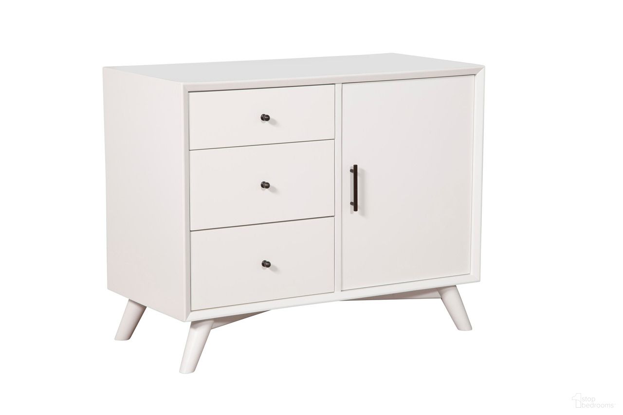 The appearance of Flynn Accent Cabinet In White designed by Alpine in the transitional interior design. This white piece of furniture was selected by 1StopBedrooms from Flynn Collection to add a touch of cosiness and style into your home. Sku: 966-W-14. Material: Mahogany.
