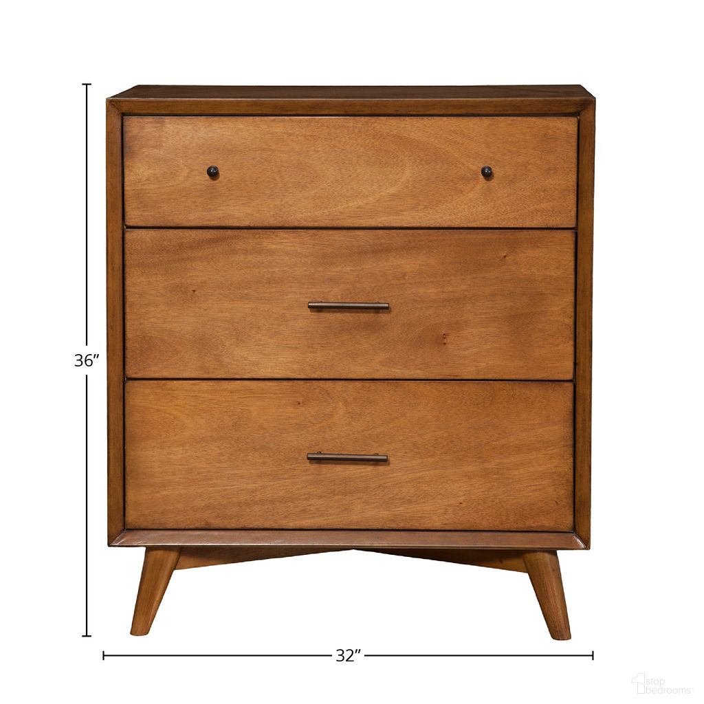 The appearance of Flynn 3 Drawer Small Chest In Chestnut designed by Alpine in the transitional interior design. This chestnut piece of furniture was selected by 1StopBedrooms from Flynn Collection to add a touch of cosiness and style into your home. Sku: 966-04. Material: Mahogany.