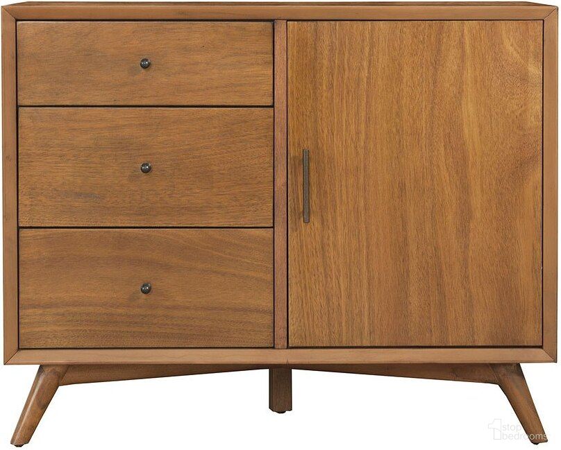 The appearance of Flynn Accent Cabinet In Chestnut designed by Alpine in the transitional interior design. This chestnut piece of furniture was selected by 1StopBedrooms from Flynn Collection to add a touch of cosiness and style into your home. Sku: 966-14. Material: Mahogany.