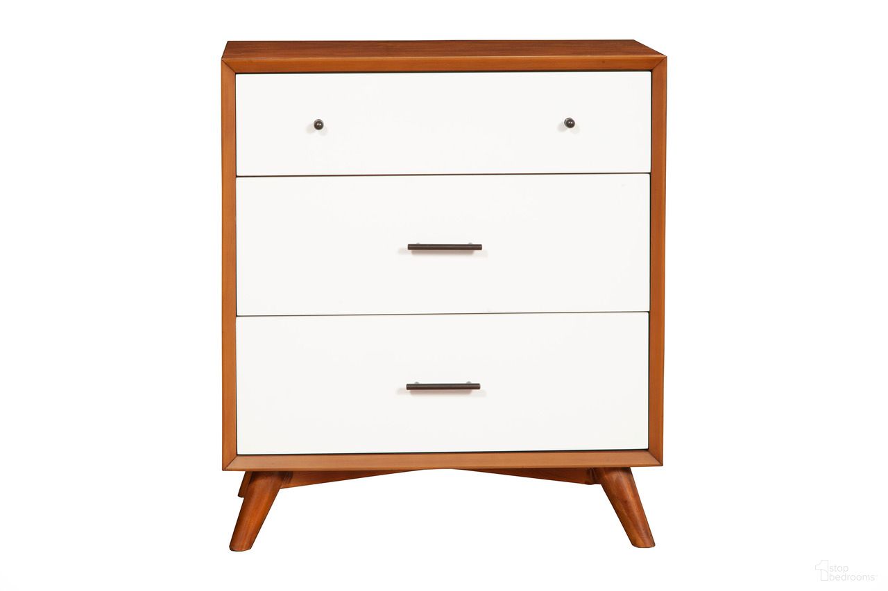 The appearance of Flynn 3 Drawer Two Tone Small Chest In Chestnut and White designed by Alpine in the transitional interior design. This chestnut/white piece of furniture  was selected by 1StopBedrooms from Flynn Collection to add a touch of cosiness and style into your home. Sku: 999-04. Material: Mahogany.