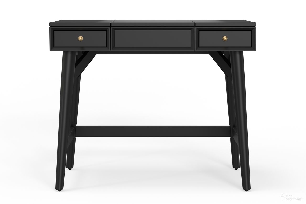 The appearance of Flynn Bedroom Vanity In Black designed by Alpine in the transitional interior design. This black piece of furniture was selected by 1StopBedrooms from Flynn Collection to add a touch of cosiness and style into your home. Sku: 966BLK-19. Material: Mahogany.