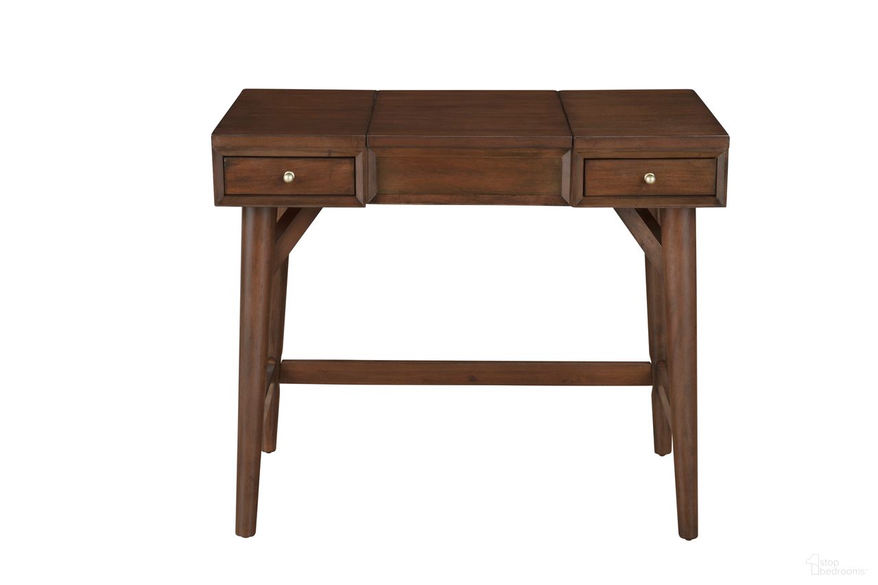 The appearance of Flynn Bedroom Vanity In Walnut designed by Alpine in the transitional interior design. This walnut piece of furniture was selected by 1StopBedrooms from Flynn Collection to add a touch of cosiness and style into your home. Sku: 966WAL-19. Material: Mahogany.