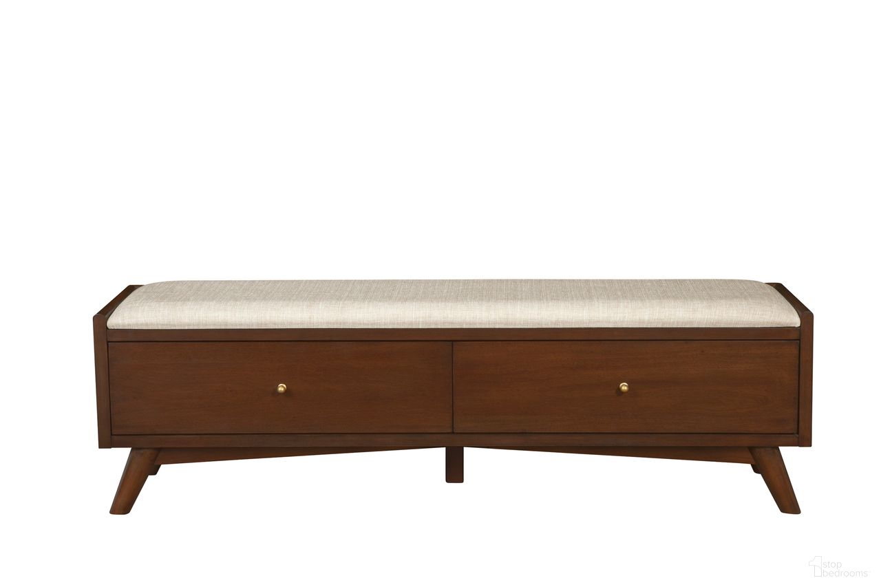 The appearance of Flynn Bench In Walnut designed by Alpine in the transitional interior design. This walnut piece of furniture was selected by 1StopBedrooms from Flynn Collection to add a touch of cosiness and style into your home. Sku: 966WAL-12. Material: Mahogany.