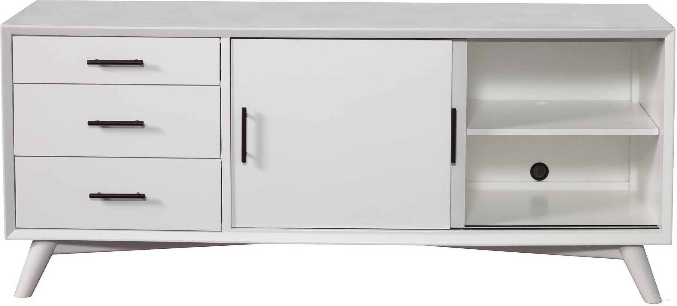 The appearance of Flynn Large TV Console In White designed by Alpine in the transitional interior design. This white piece of furniture was selected by 1StopBedrooms from Flynn Collection to add a touch of cosiness and style into your home. Sku: 966-W-10. Material: Mahogany.