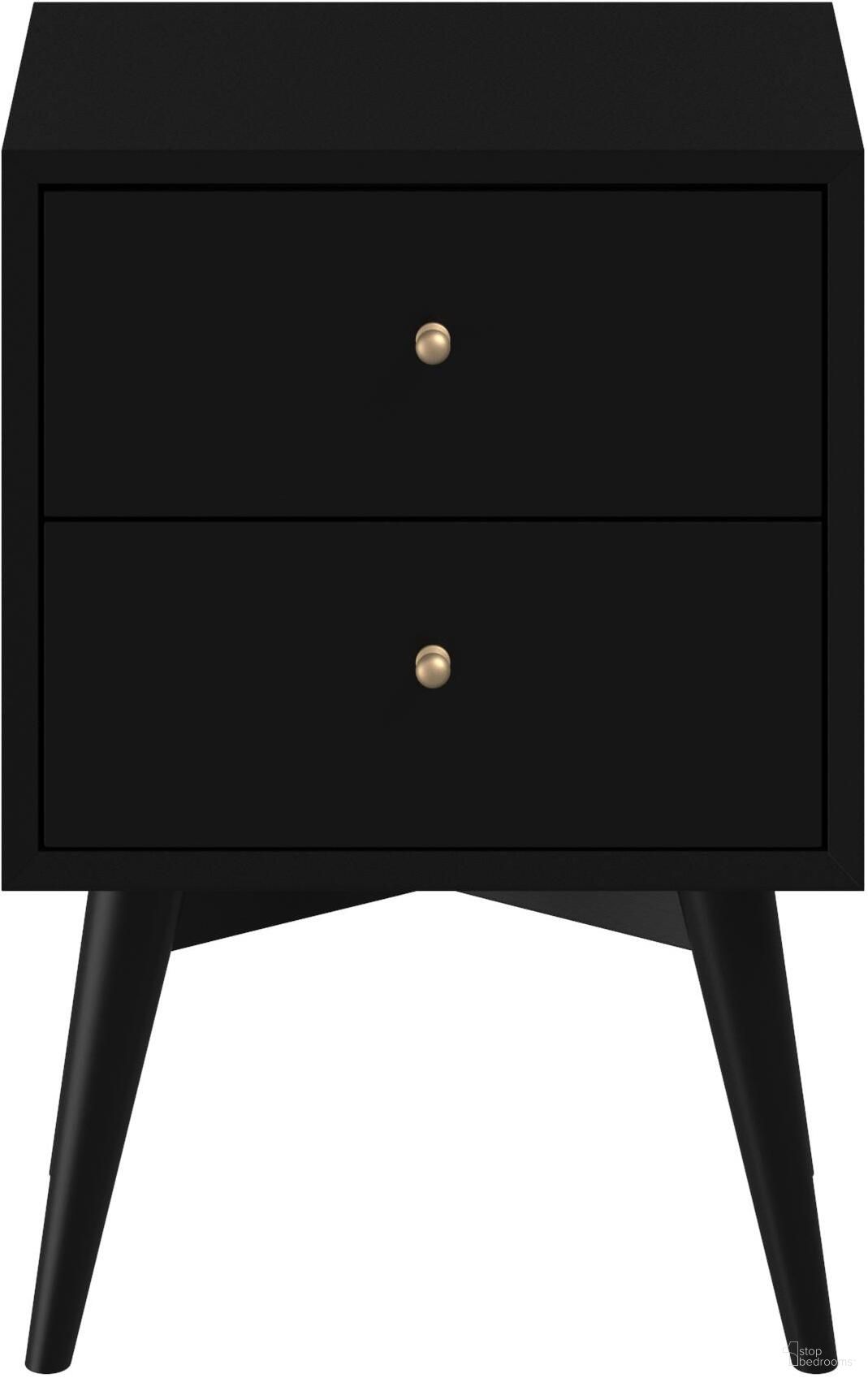 The appearance of Flynn 2 Drawer Nightstand In Black designed by Alpine in the transitional interior design. This black piece of furniture was selected by 1StopBedrooms from Flynn Collection to add a touch of cosiness and style into your home. Sku: 966BLK-02. Material: Mahogany.