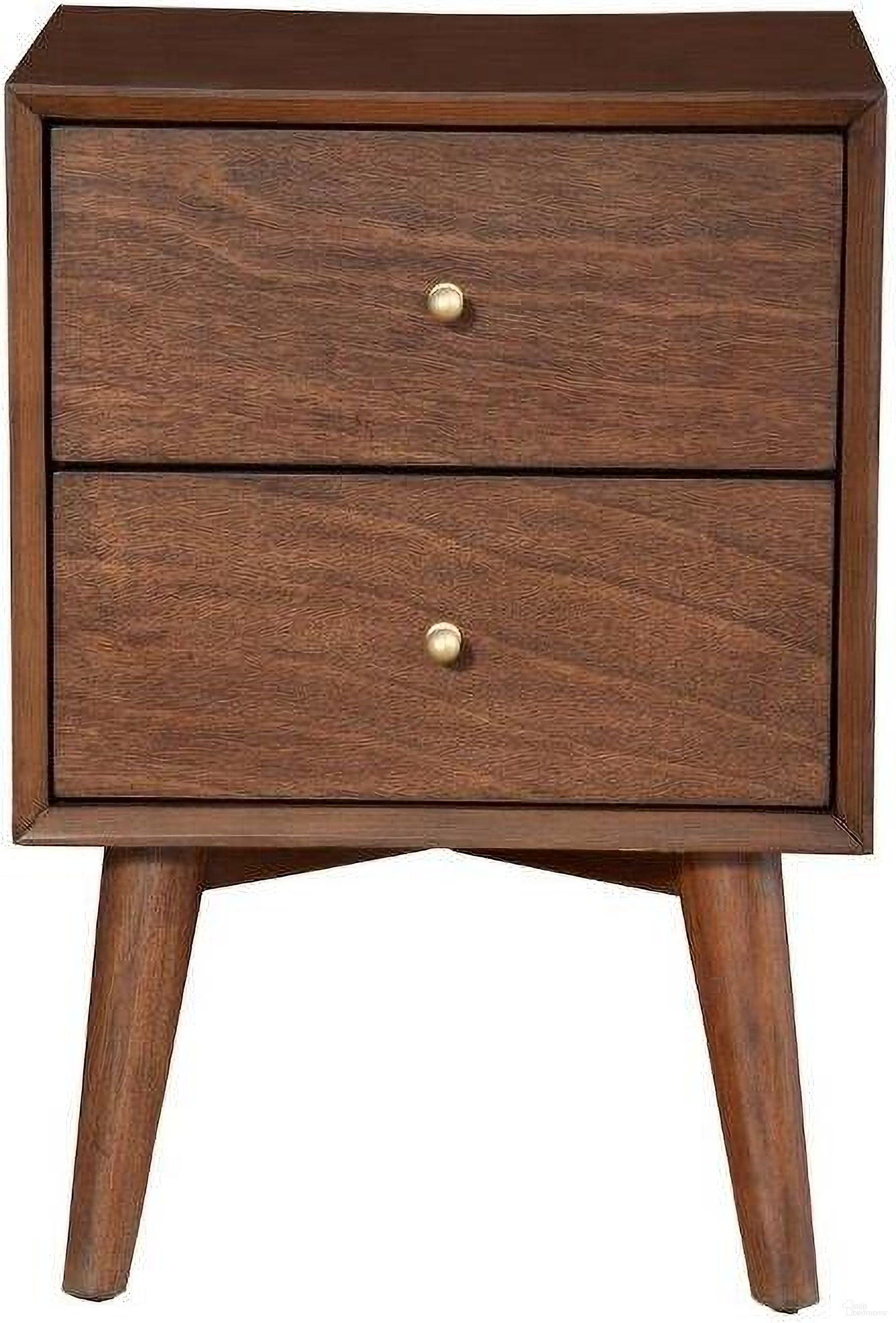 The appearance of Flynn 2 Drawer Nightstand In Walnut designed by Alpine in the transitional interior design. This walnut piece of furniture was selected by 1StopBedrooms from Flynn Collection to add a touch of cosiness and style into your home. Sku: 966WAL-02. Material: Mahogany.