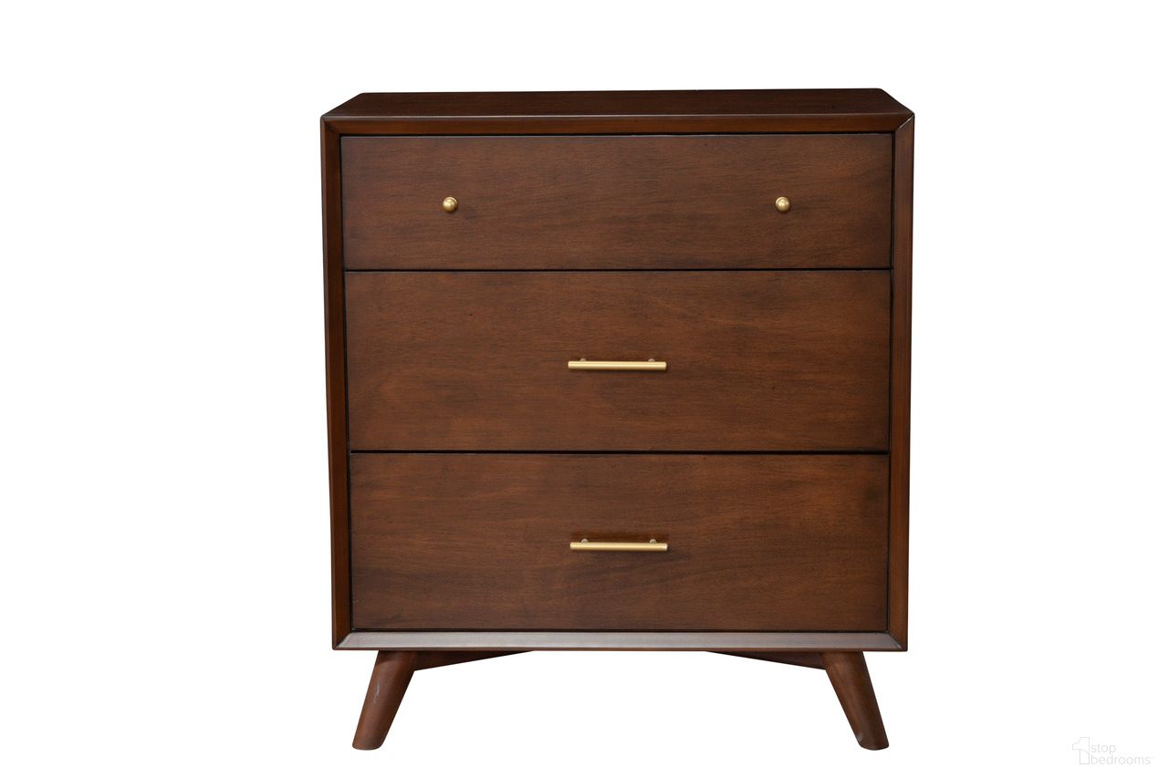 The appearance of Flynn 3 Drawer Small Chest In Walnut designed by Alpine in the transitional interior design. This walnut piece of furniture was selected by 1StopBedrooms from Flynn Collection to add a touch of cosiness and style into your home. Sku: 966WAL-04. Material: Mahogany.
